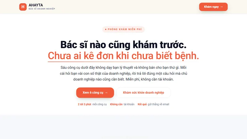 Trang phòng khám miễn phí với sáu công cụ soi doanh nghiệp